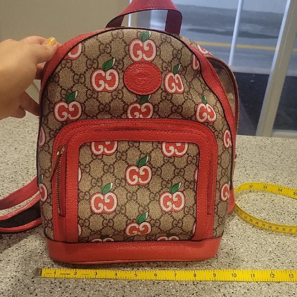 Gucci | Bags | Gucci Red And Brown Apple Print Backpack  display picture 2